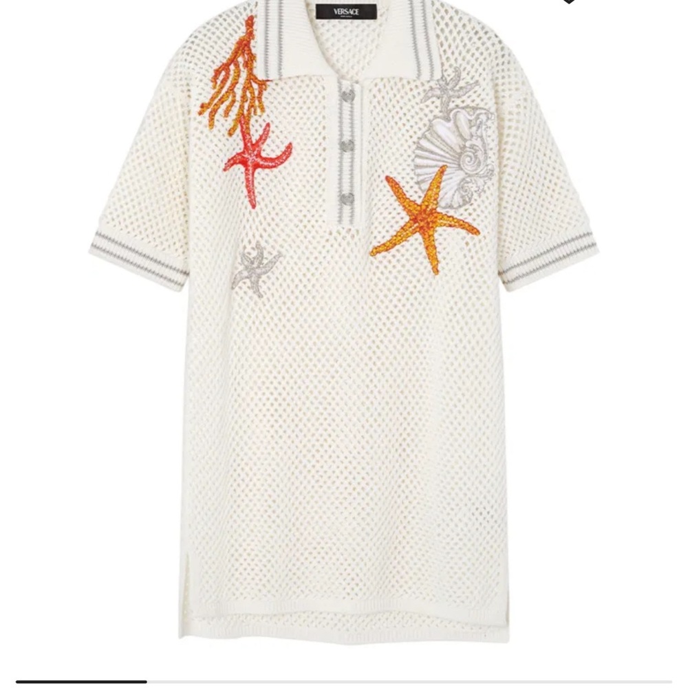 Versace White Mesh Polo Shirt with Starfish Design